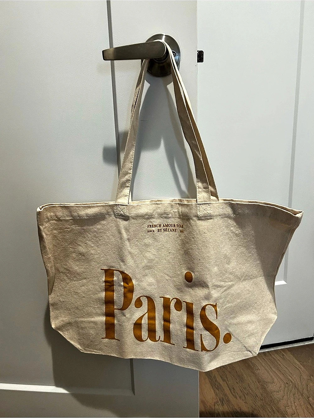 Sézane Paris French Amour Tour Canvas Tote Bag Gold